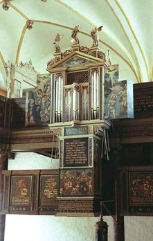 The organ in Sonderborg Castle, suspended from the gallery
