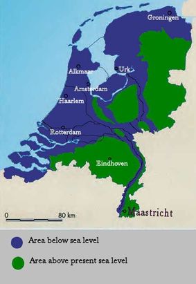 3: Map showing parts of the Netherlands already below sea level