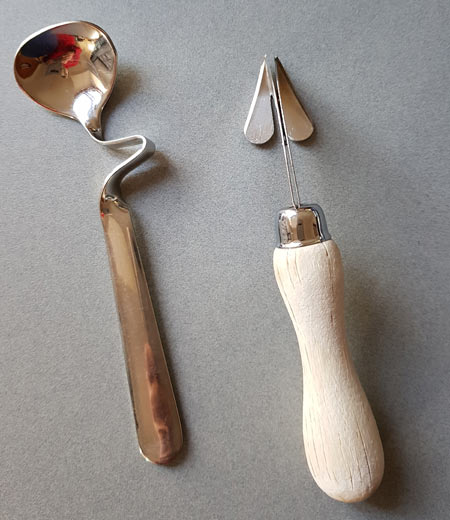 Bent spoon, 1950s grapefruit knife